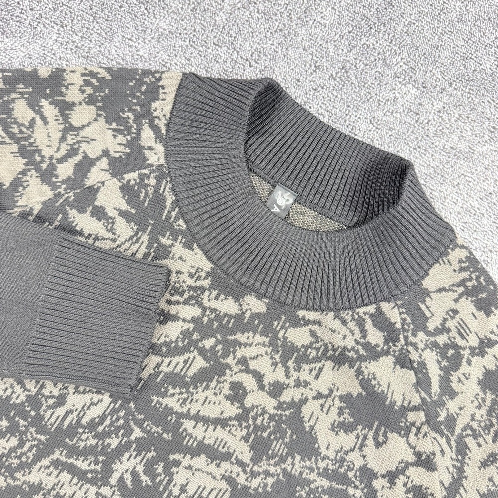 Athleta Jacquard Crew Sweater XXS Gray Tan Thermolite Textured Knit NWT $129